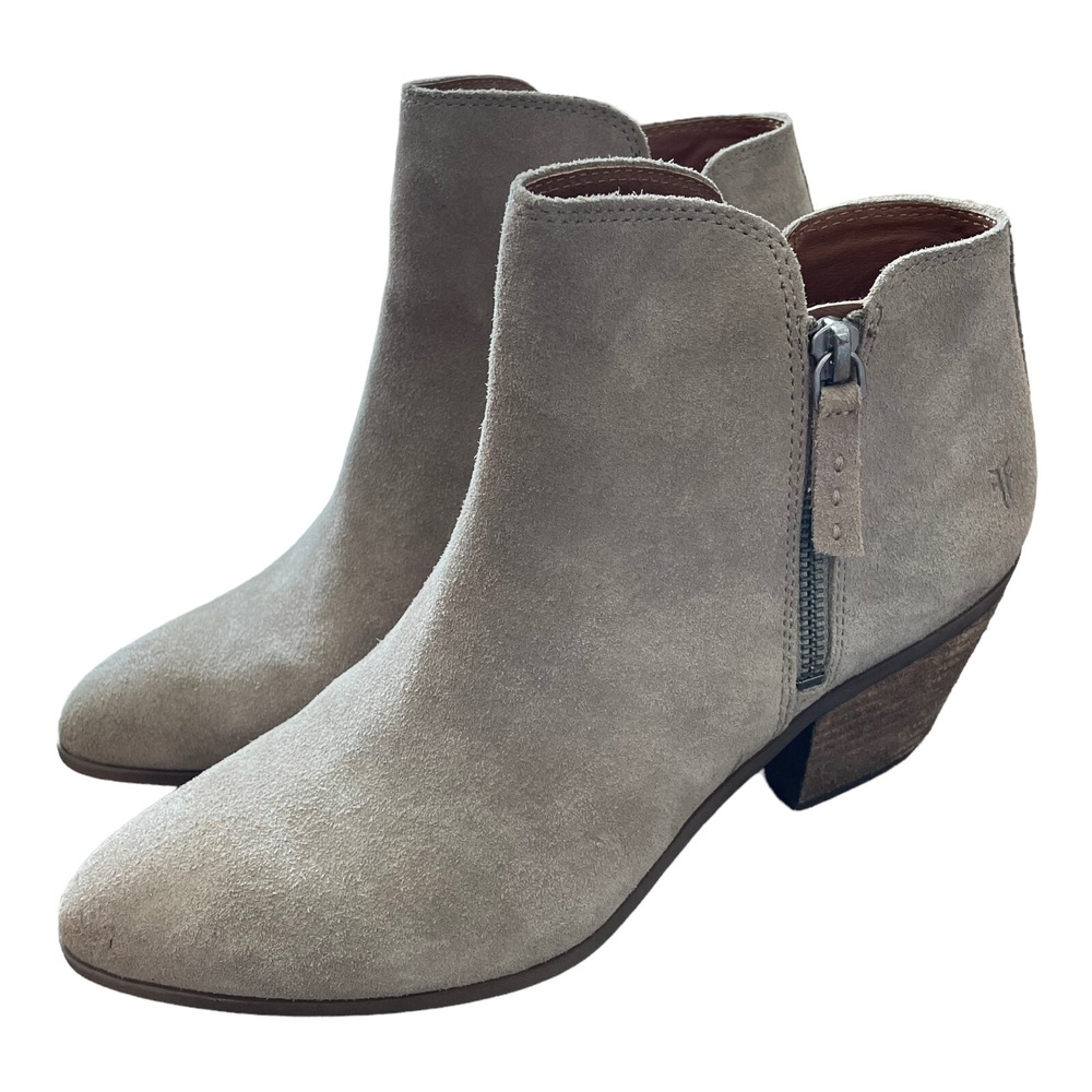 Frye Womens Judith Zip Bootie Ash Beige Suede Block Heel Ankle Boots Shoes 9 New